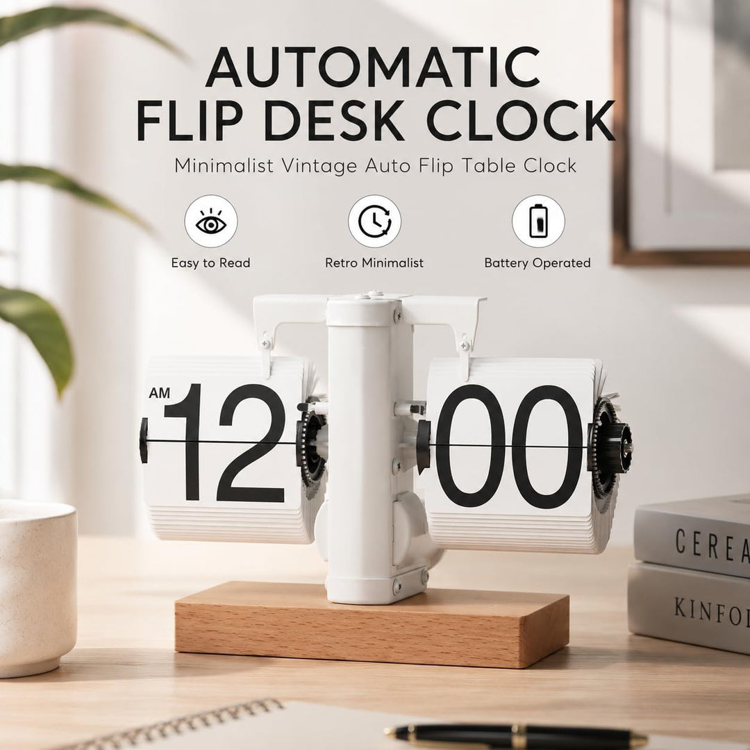 Flip Schreibtischuhr, Klappuhr Auto Flip Tischuhr Klappzahluhr, Batteriebetriebene Retro Flipuhr Gro