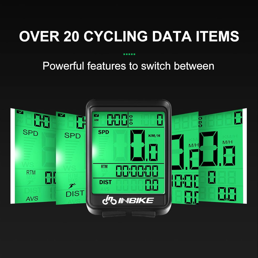 INBIKE Fahrradcomputer Kabellos Wasserdicht mit LCD Display Multi-Funktion Fahrradtacho Tachometer K