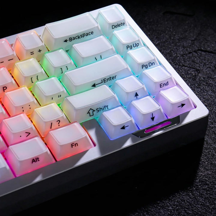 JakeTsai Velvet Crystal Jelly White Keycaps, 126 Keys Double Shot PC Keycaps Dye-Sub Cherry Profile