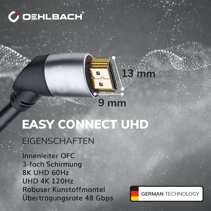 OEHLBACH Easy Connect UHD Ultra High Speed HDMI-Kabel - (48 Gbit/s, 8K 60Hz, 4320p, 4K 120Hz, Dolby