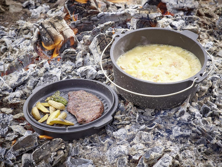 Echtwerk Dutch Oven, Gusseisen BBQ Kochtopf ca. 4,9 L, Bereits eingebrannt - preseasoned, Deckel mit