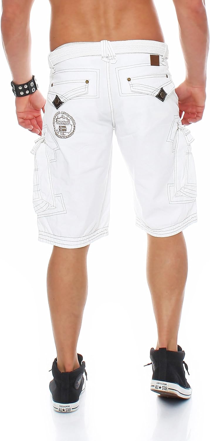 Geographical Norway Herren Cargo Shorts Cargoshorts Bermuda Kurze Hose mit Gürtel Parapente (XXXL, W