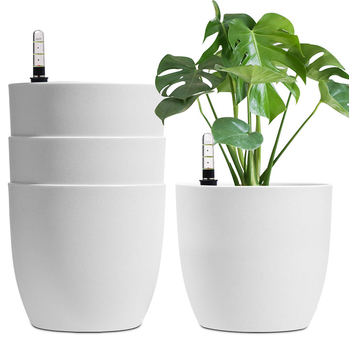 T4U 22cm Selbstwässernder Blumentopf mit Wasseranzeiger Weiss 4er-Set, Selbstbewässerung Wasserspeic