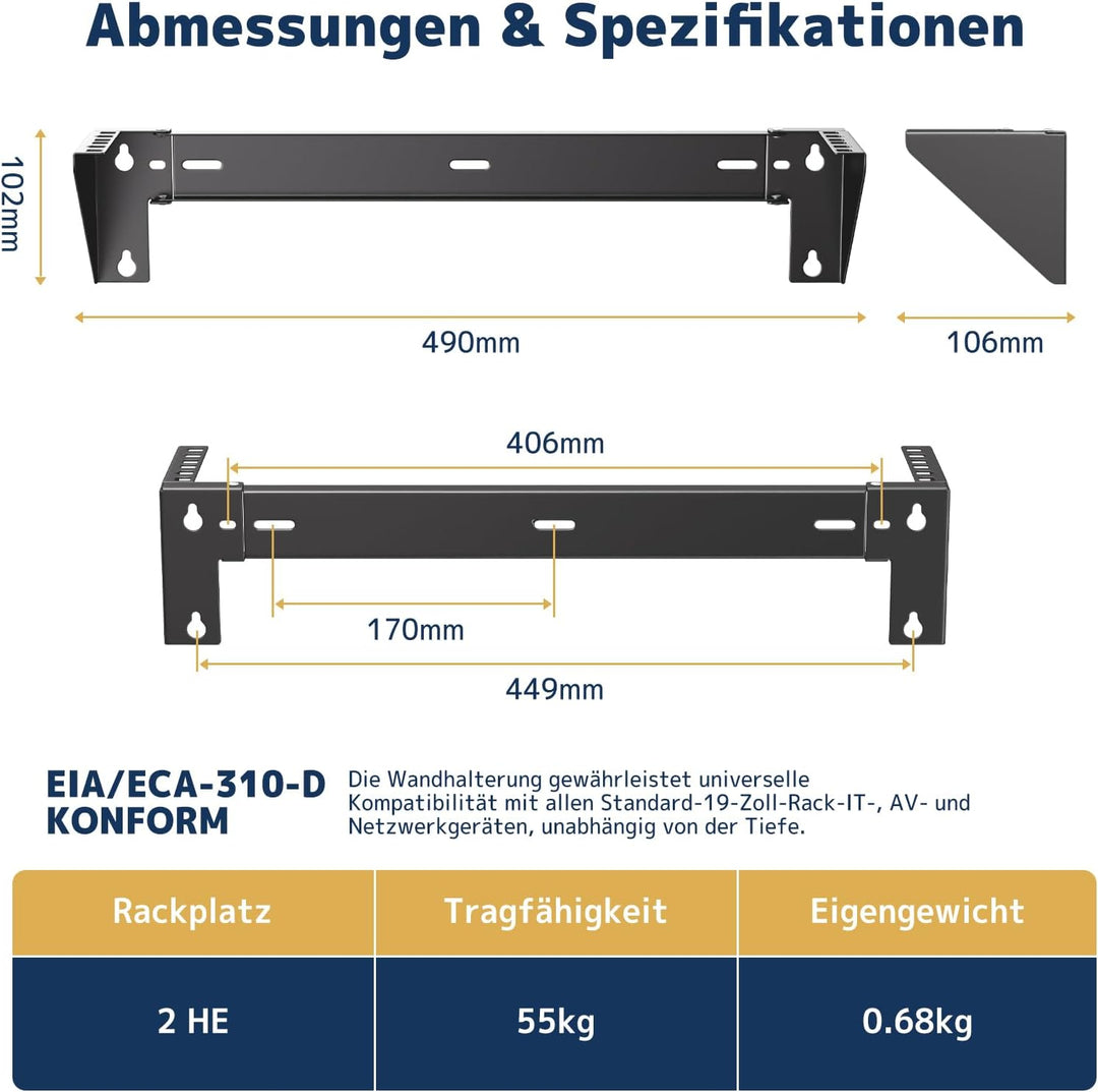 2HE 19 Zoll Wandhalterung Rack, Vertikale &amp; Untertisch Montage, Stahl Server Rack Halter für Netzwer