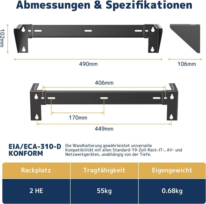 2HE 19 Zoll Wandhalterung Rack, Vertikale &amp; Untertisch Montage, Stahl Server Rack Halter für Netzwer