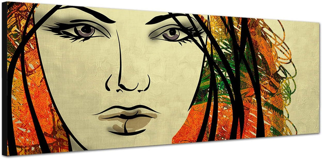 Paul Sinus Art Panoramabild auf Leinwand und Keilrahmen 150x50cm Gemälde Frau Gesicht Portrait Kunst