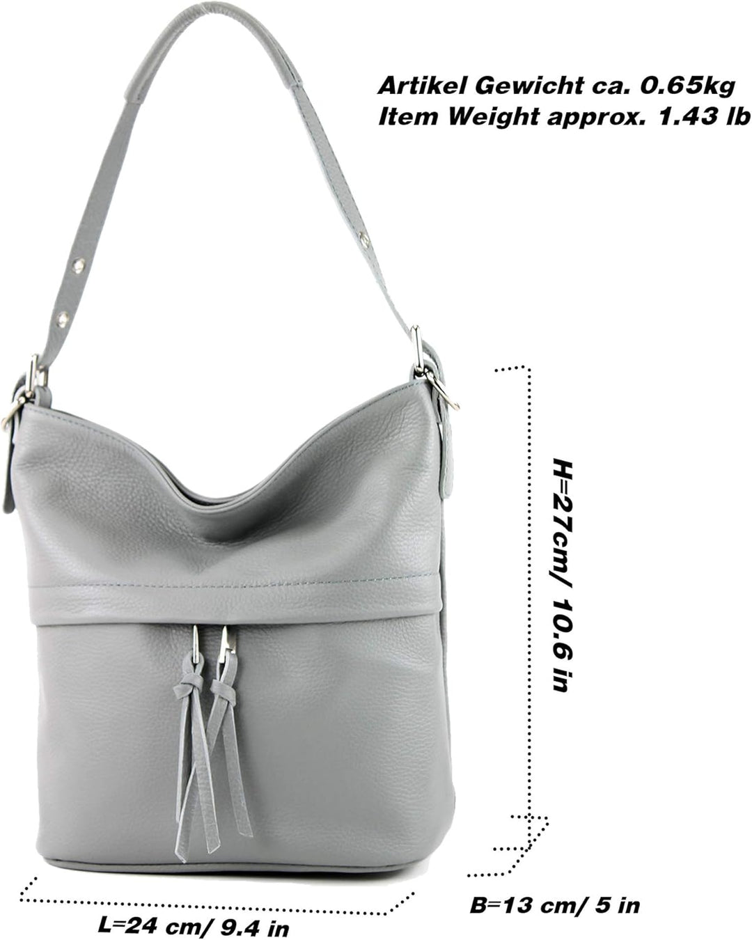 modamoda de - T178 - ital. Umhängetasche Schultertasche aus Leder Rosabeige, Rosabeige