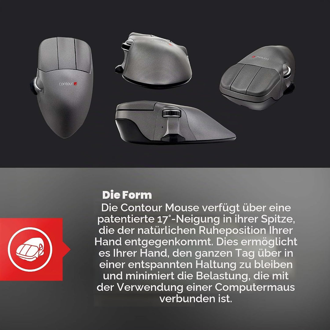 Contour Mouse | Kabelgebunden USB Maus | Kabelmaus für Linkshänder | 5 Programmierbare Tasten | Für