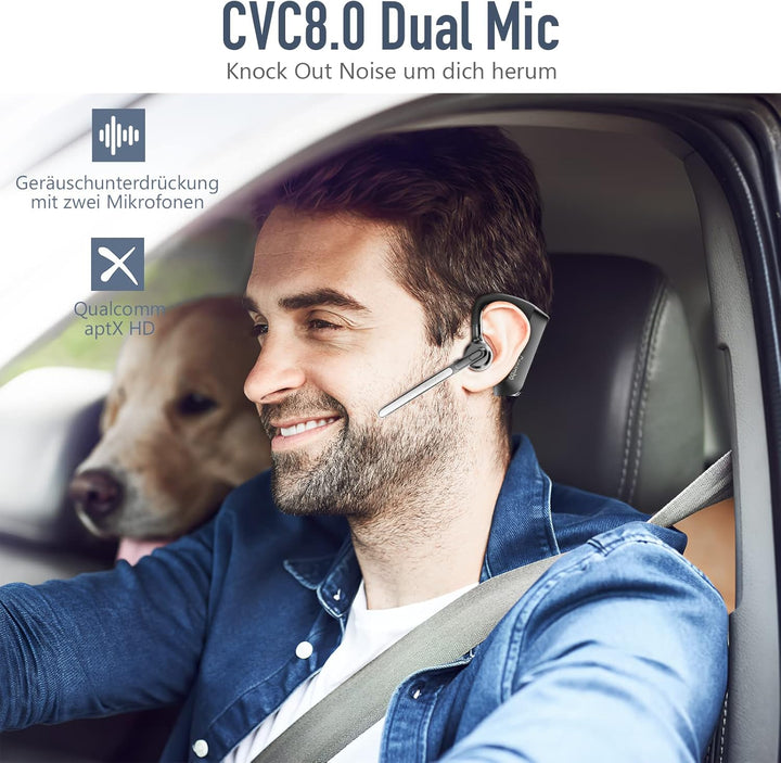 Conambo Bluetooth Headset V5.2, kabelloser Ohrhörer mit 750-mAh-Ladeetui, 64 Stunden Gesprächszeit,
