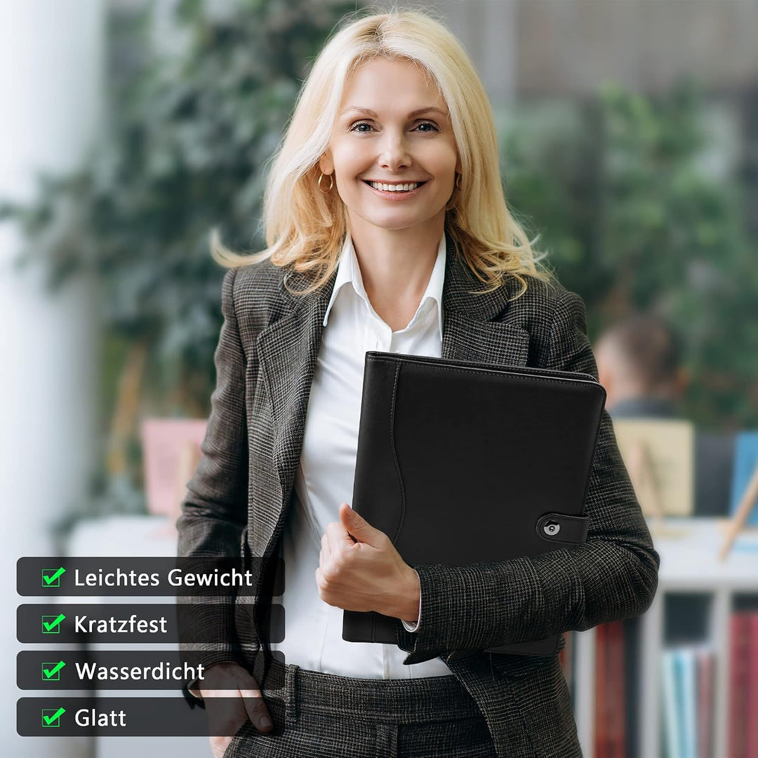 AMKSONS Schreibmappe A4 Schwarz – Business Pack (5 Stück) | Ideal für Grossabnehmer – PU-Leder Konfe