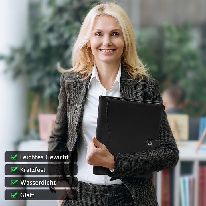 AMKSONS Schreibmappe A4 Schwarz – Business Pack (5 Stück) | Ideal für Grossabnehmer – PU-Leder Konfe
