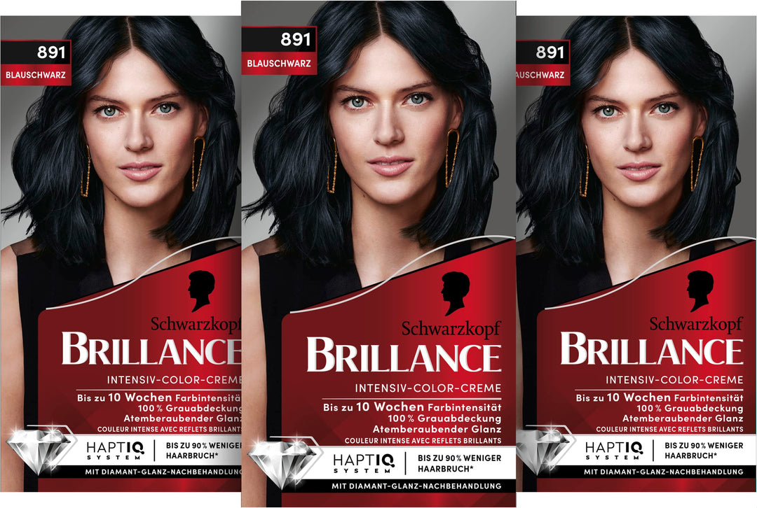 Brillance Intensiv-Color-Creme 891 Blauschwarz (160 ml), dauerhafte Haarfarbe mit Diamant-Glanz und