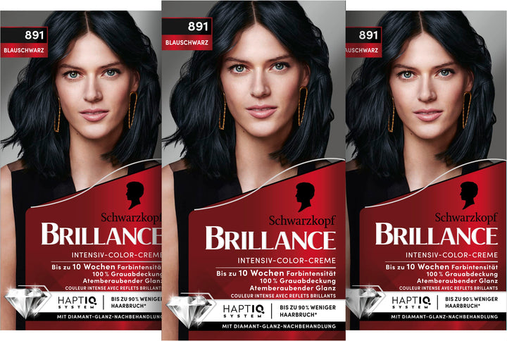 Brillance Intensiv-Color-Creme 891 Blauschwarz (160 ml), dauerhafte Haarfarbe mit Diamant-Glanz und