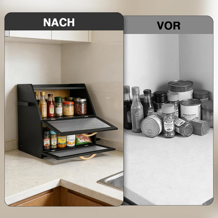 Brotkasten Bambus, Doppelte Schicht Brotbox mit Schneidebrett und Sichtfenster, Brot Aufbewahrungsbo