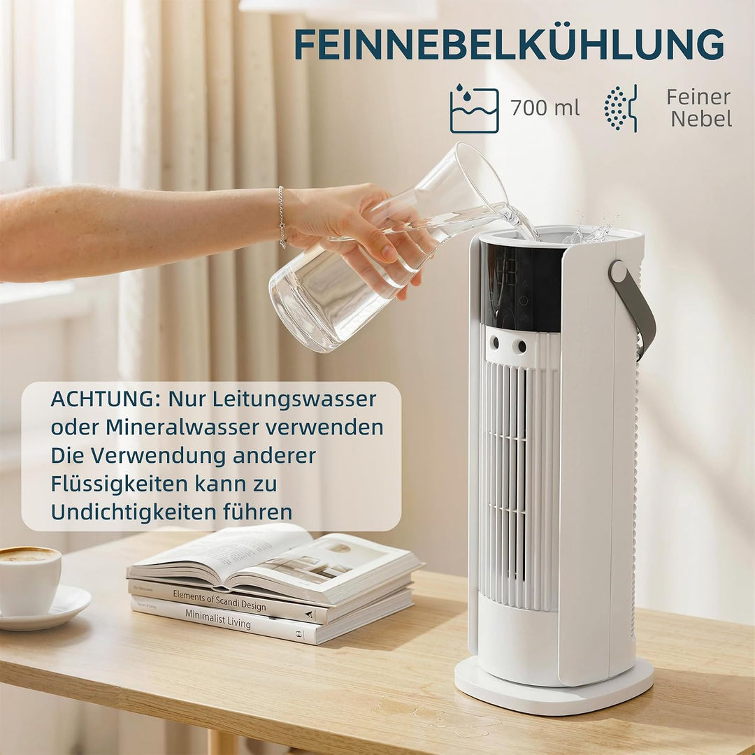 HOMCOM Turmventilator Kleiner Ventilator mit Nebelfunktion, 3 Geschwindigkeiten DC Motor, LED Anzeig