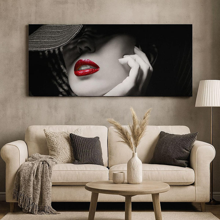Panorama Bilder auf Leinwand 100x40cm Leinwandbild Frau Gesicht Lippen Gross Wanddeko Bild Schlafzim