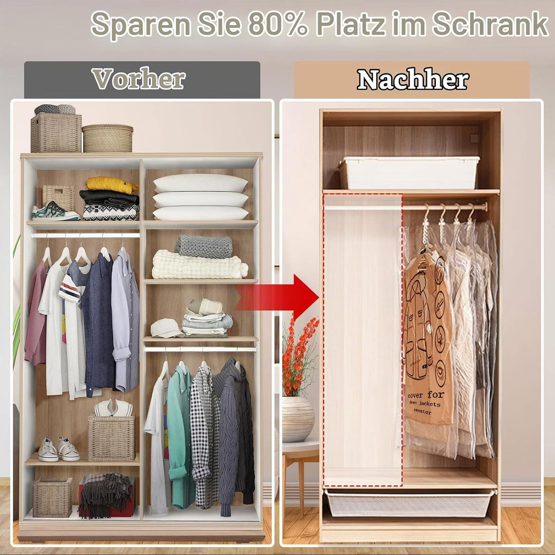 4 Stück Vakuumbeutel für Kleidung, 2 Stück (135x70cm) + 2 Stück (110x70cm), Hängende Vakuumierbeutel