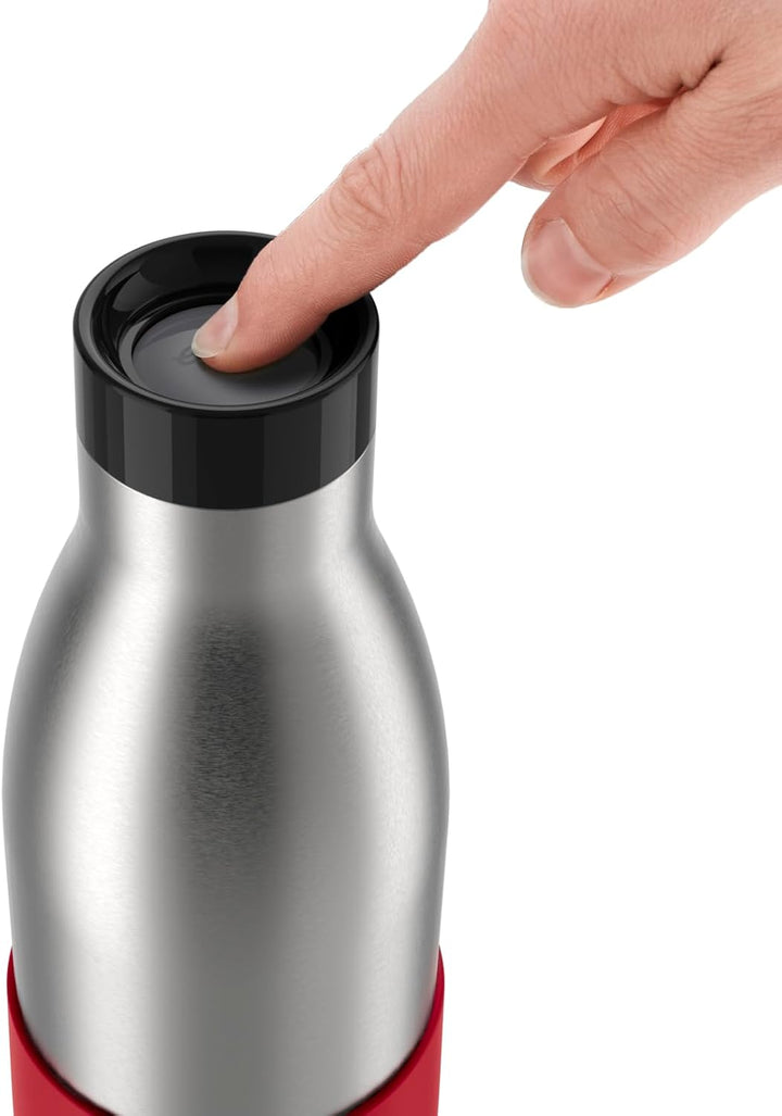 Emsa Bludrop Isolier-Trinkflasche, wiederverwendbar, Edelstahl, nachhaltig, Pulverbeschichtung, 360°