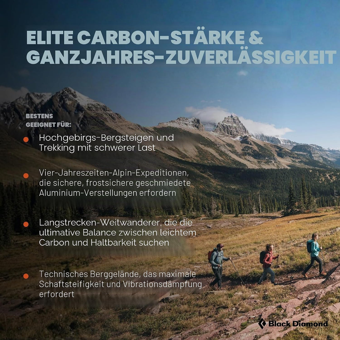 Black Diamond ALPINE CARBON CORK POLES, Ultra-Leichte Trekkingstöcke, Wanderstöcke mit Kork-Griff, v