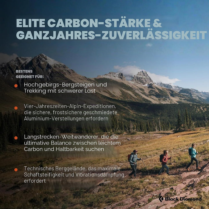 Black Diamond ALPINE CARBON CORK POLES, Ultra-Leichte Trekkingstöcke, Wanderstöcke mit Kork-Griff, v