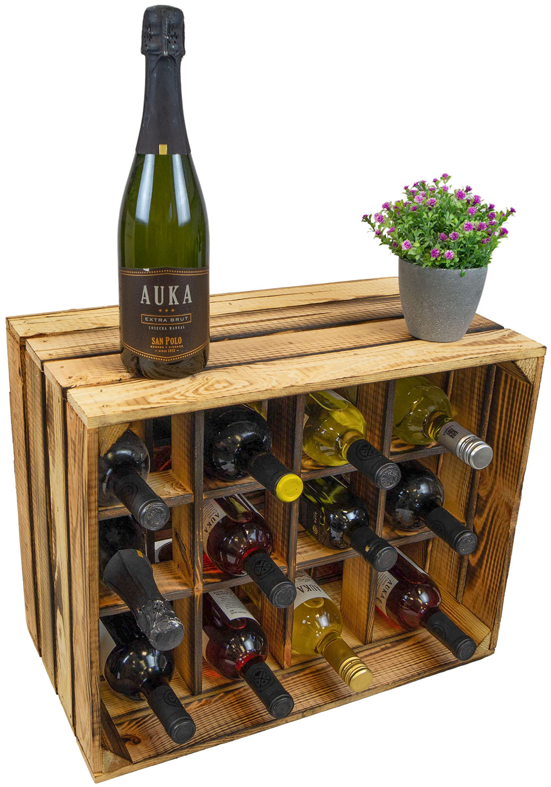 Flaschenregal Henry / Natur / geflammt Masse ca 50x40x30cm Regalkiste Flaschenablage Weinregal Apfel