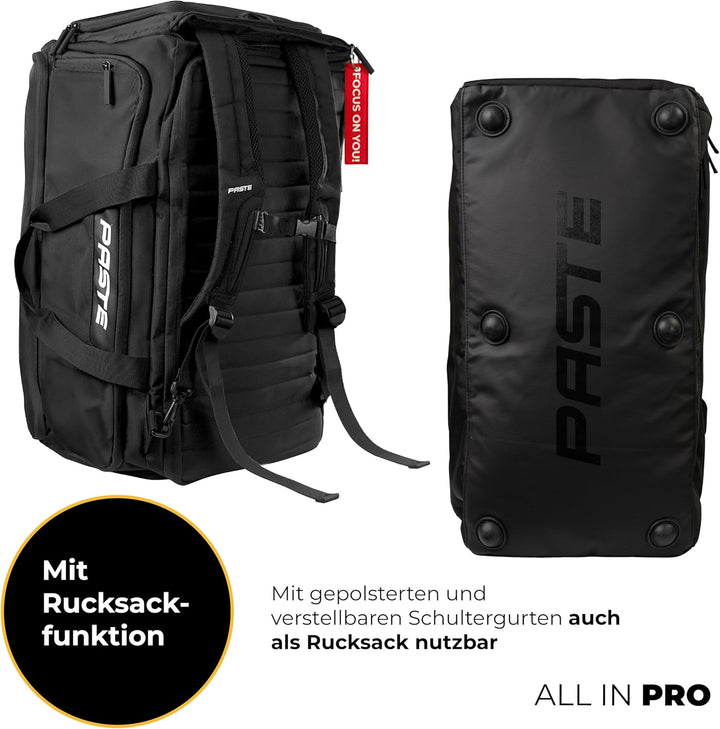 PASTE® - Premium Sporttasche 63L mit Rucksackfunktion und Kühlfunktion, Schuhfach & Nassfach Schwarz