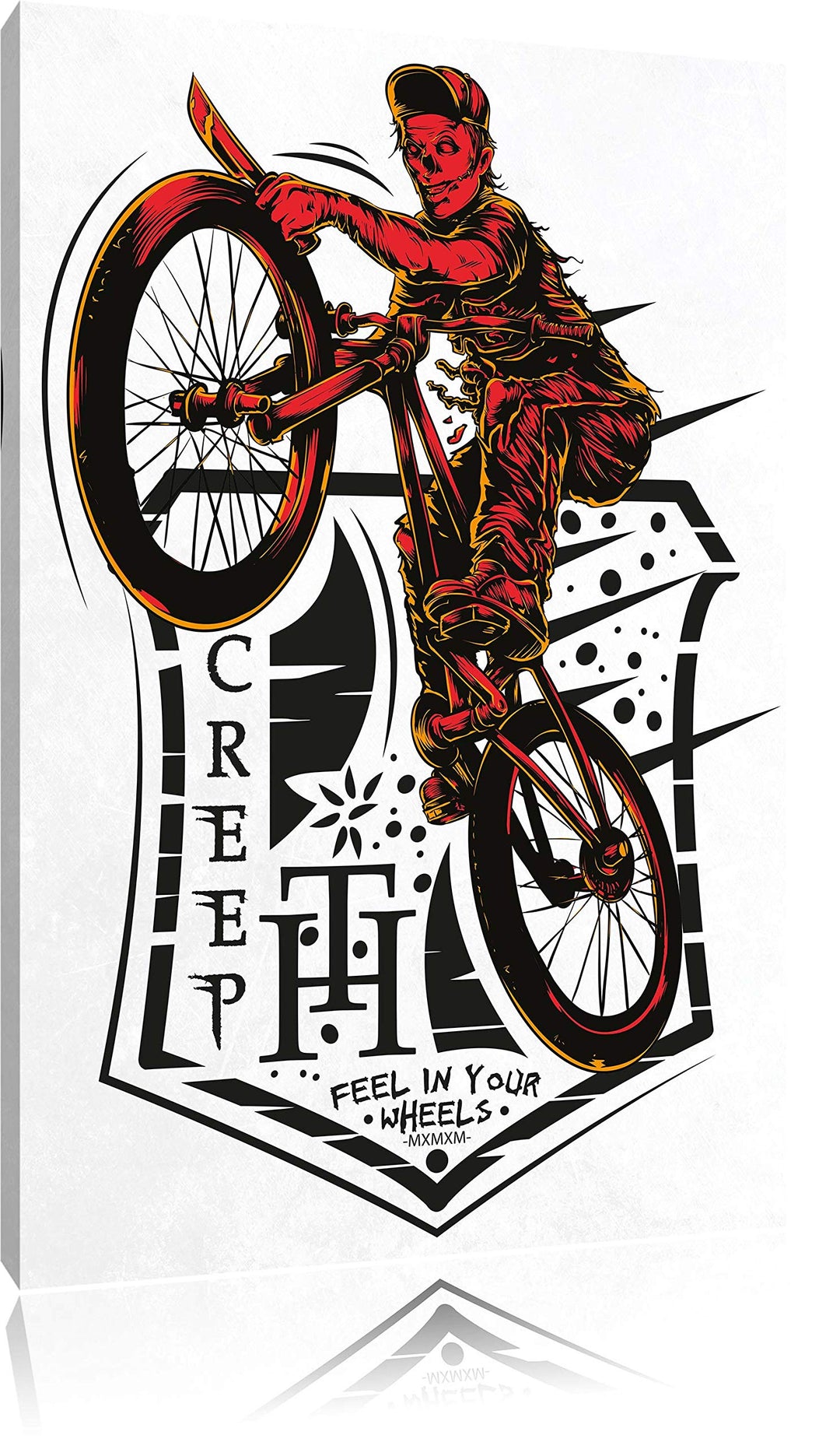 Creepy Biker white Leinwandbild Bild auf Leinwand, XXL riesige Bilder fertig gerahmt mit Keilrahmen,