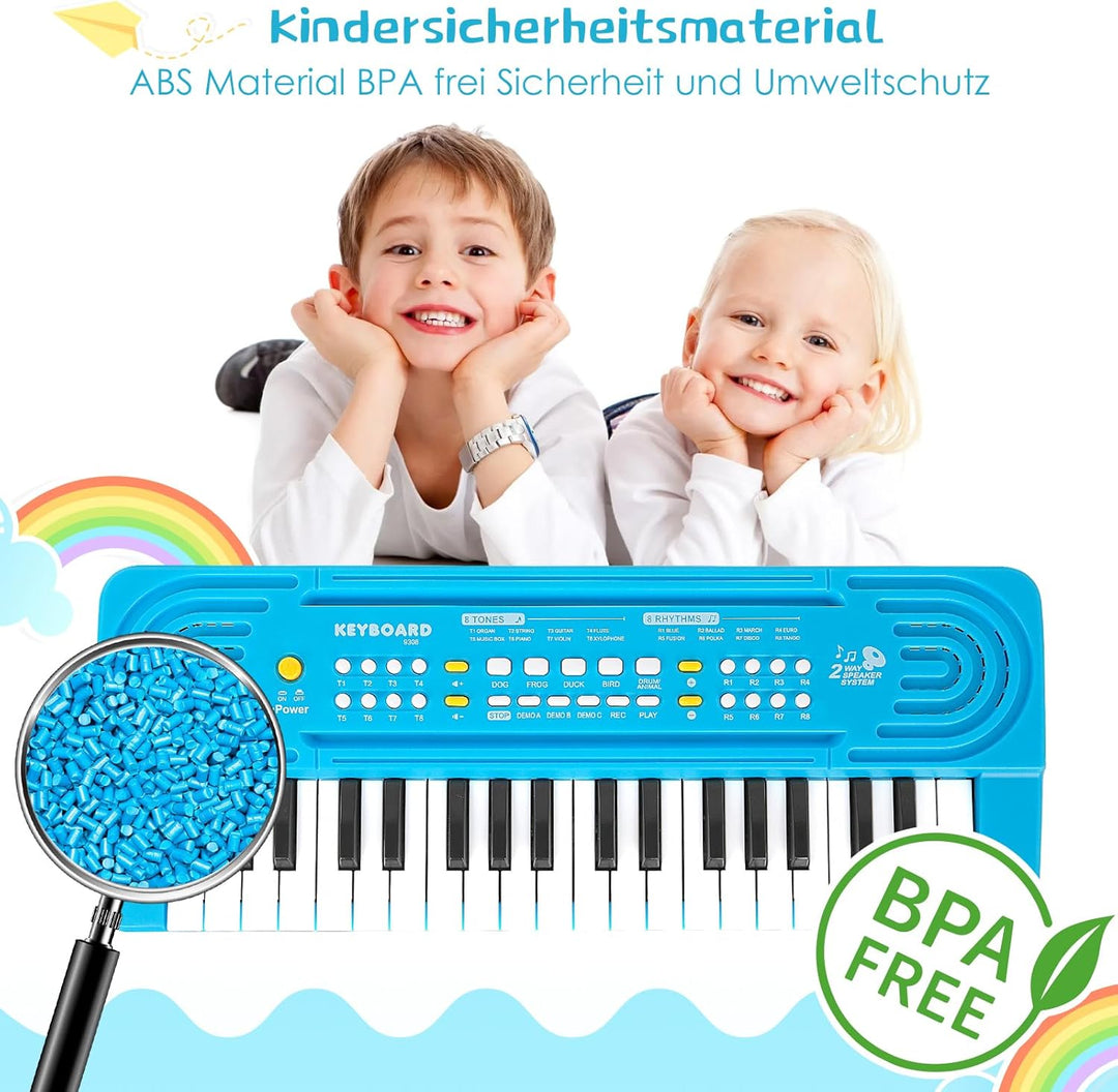 Keyboard Kinder mit Mikrofon, Multifunktions Kinder Klaviertastatur, 37 Tasten Elektronisches Klavie