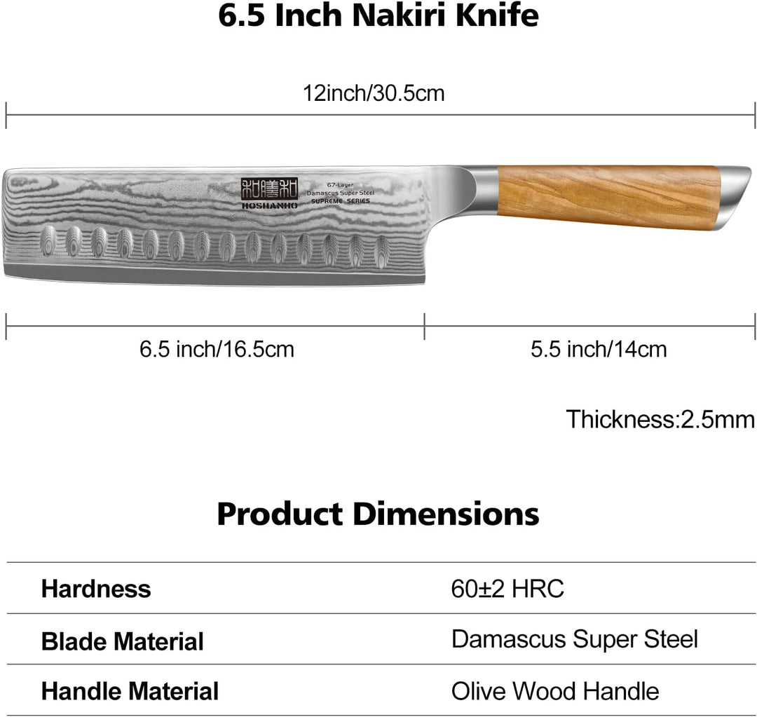 HOSHANHO Damastmesser Kochmesser Nakiri Küchenmesser 16.5cm, Profi 67 Schichten Damaskus Edelstahl C