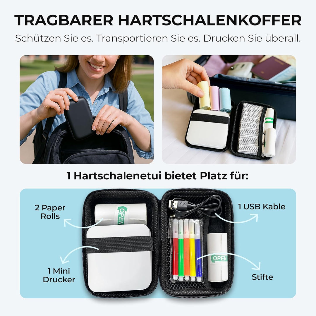 Mini Drucker Geschenkset - 300 DPI HD Qualität - Sofort PrintPod - Fotodrucker für Smartphone - Blue