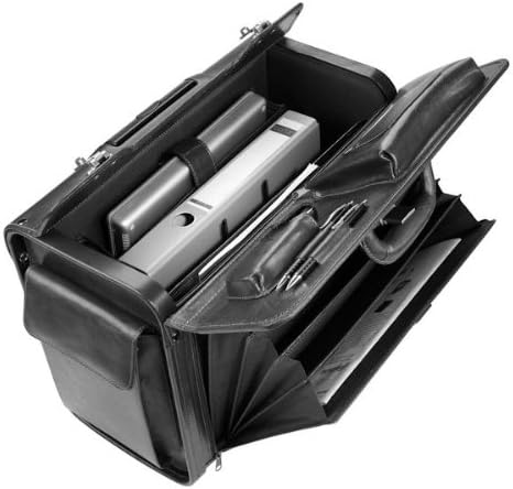 Leder Pilotenkoffer mit Trolley Rollen Notebookfach bis 15" Vollrindleder schwarz