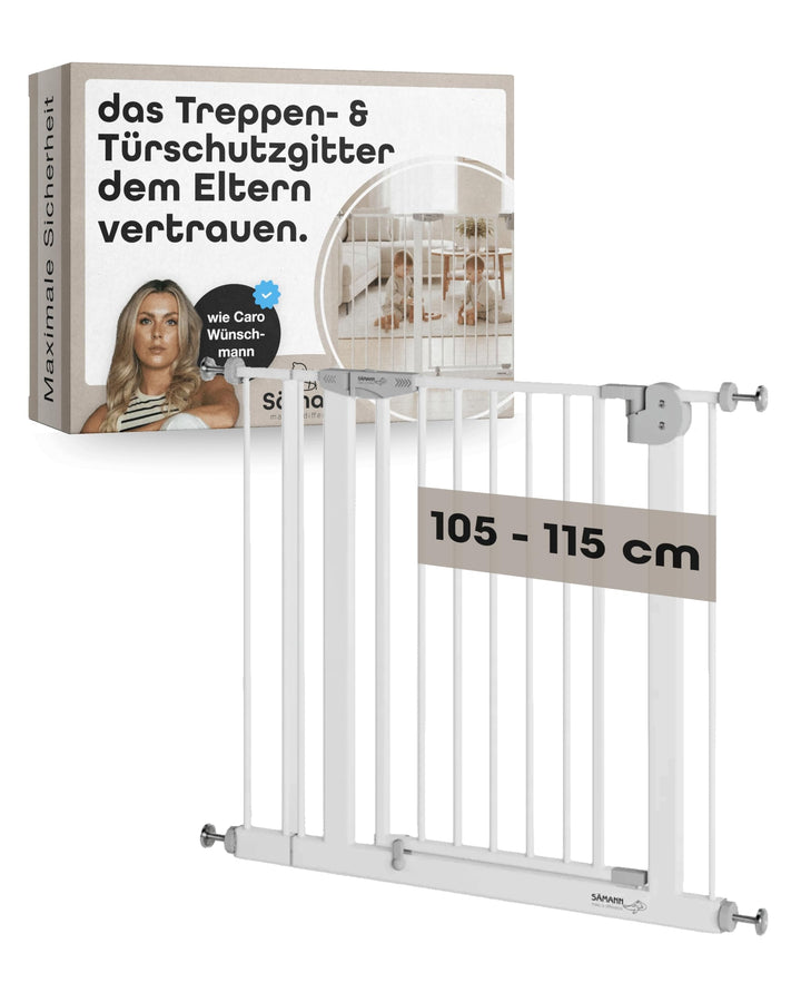 Sämann Türschutzgitter &amp; Treppenschutzgitter I 105-115 cm I Extra Höhe von 77 cm I 3-Fach Sicherung