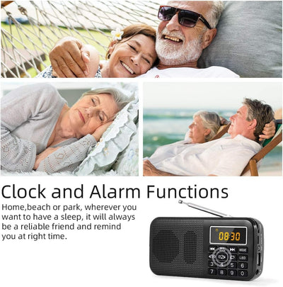 PRUNUS J-725 FM UKW Radio Klein, Digital Radio mit 3000mAh Wiederaufladbare Batterie, Kofferradio Tr