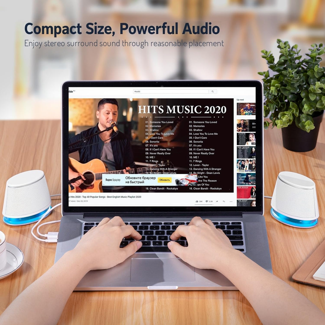 Sanyun SW102 PC-Lautsprecher, 5Wx2, Tiefer Bass in kleinem Körper, Stereo 2.0 USB 3.5mm Aux Multimed