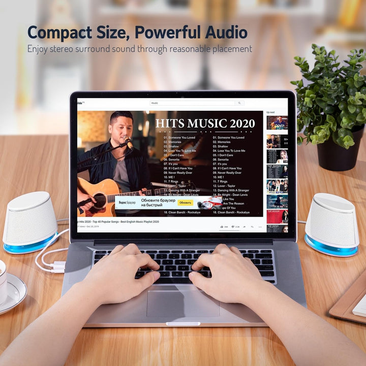 Sanyun SW102 PC-Lautsprecher, 5Wx2, Tiefer Bass in kleinem Körper, Stereo 2.0 USB 3.5mm Aux Multimed