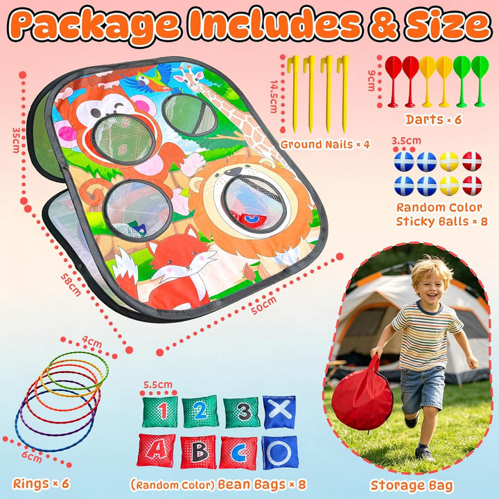 Cornhole Wurfspiel Kinder Outdoor - 5 in 1 Dartscheibe, Ringwurfspiel, Familienparty Strand Spiel Ga