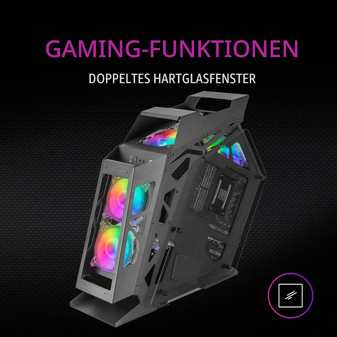 MarsGaming MC61 Schwarz, PC-Gehäuse Gaming Kompaktes Micro-ATX, 4 x 12cm Lüfter, ARGB Chroma, Dual T