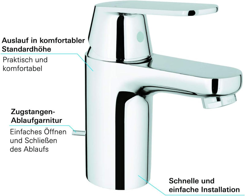 GROHE Eurosmart Cosmopolitan - Einhand-Waschtischarmatur (einstellbare Mengenbegrenzung, Schnellbefe