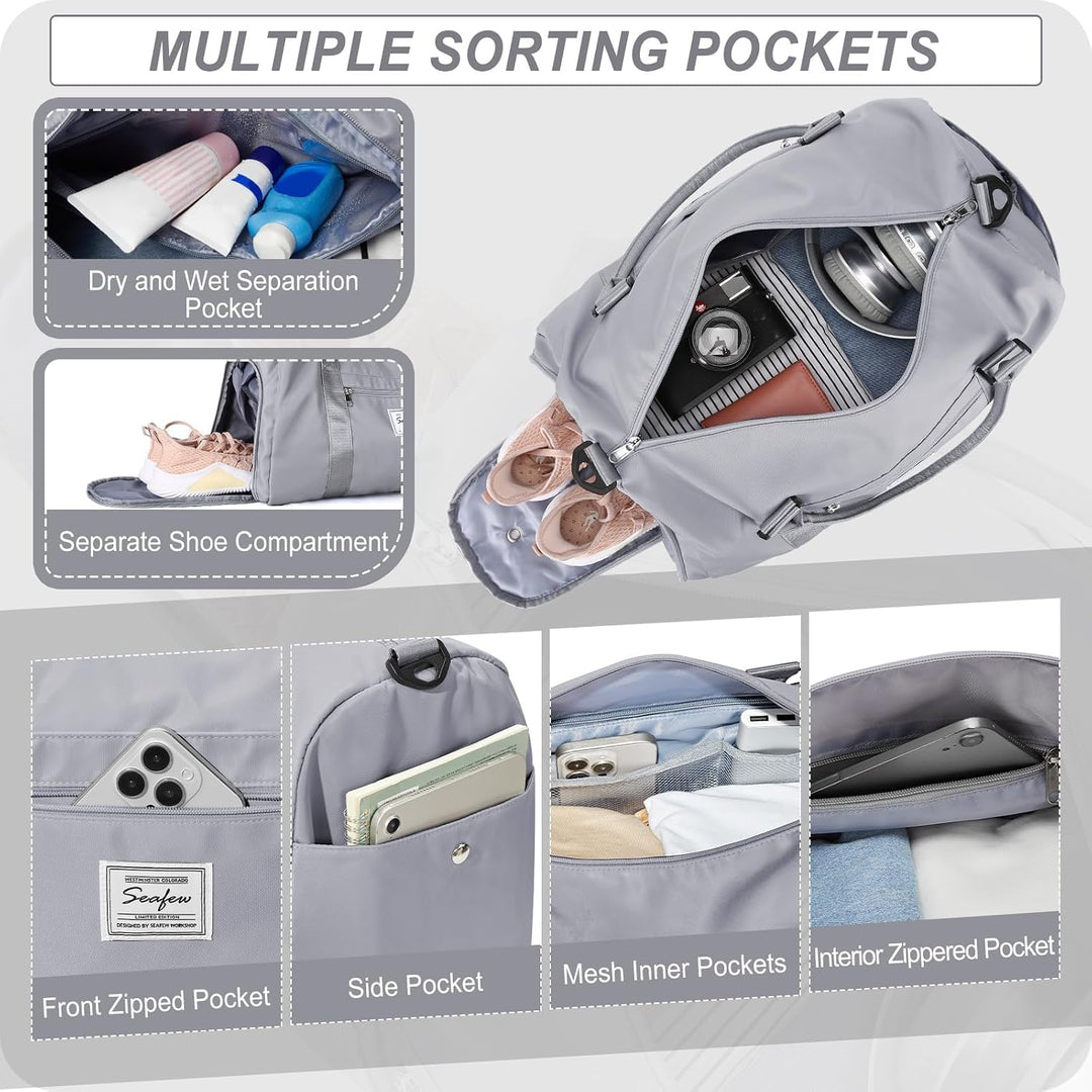 HYC00 Sport Duffel Bag Damen,Handgepäck 45x36x20 für Ryanair Cabin Bags Sporttasche mit Nassfach &amp; S