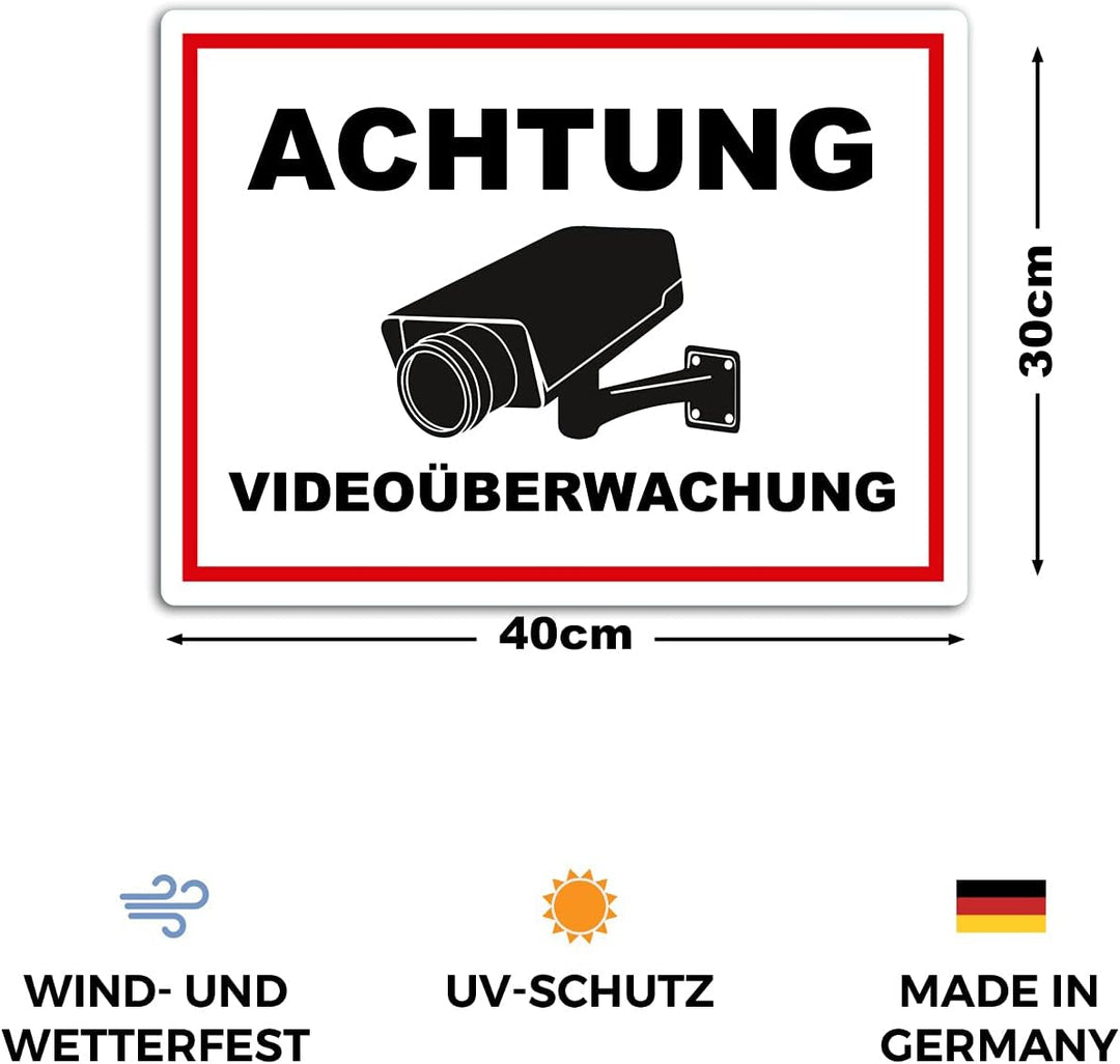 5 Stück XXL Achtung Videoüberwachung Schild 40 x 30 cm aus stabiler PVC Hartschaumplatte 5mm dieser