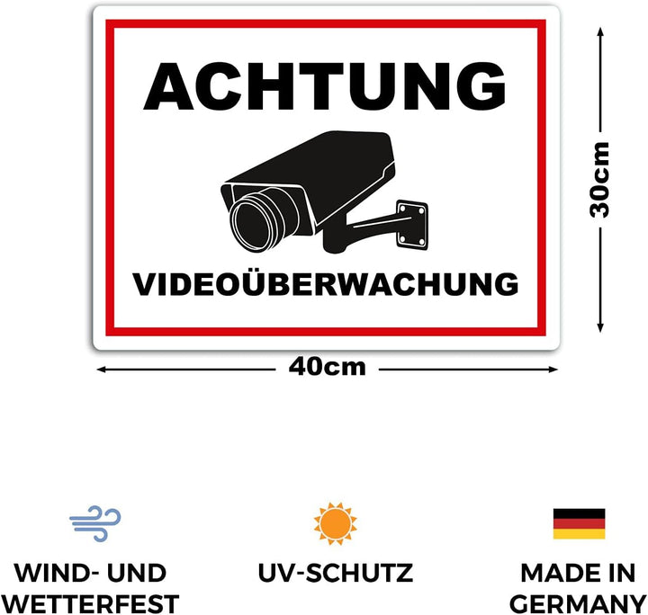 5 Stück XXL Achtung Videoüberwachung Schild 40 x 30 cm aus stabiler PVC Hartschaumplatte 5mm dieser