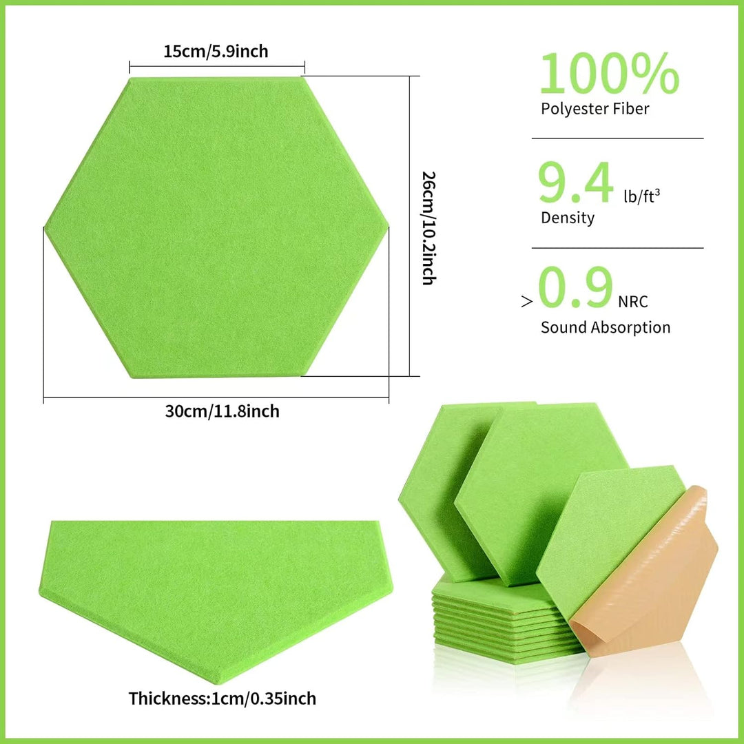 Rdutuok 12 Stück Selbstklebend Akustik Panel,30x26x1cm Hexagon Akustik Absorber Schallschutzplatten