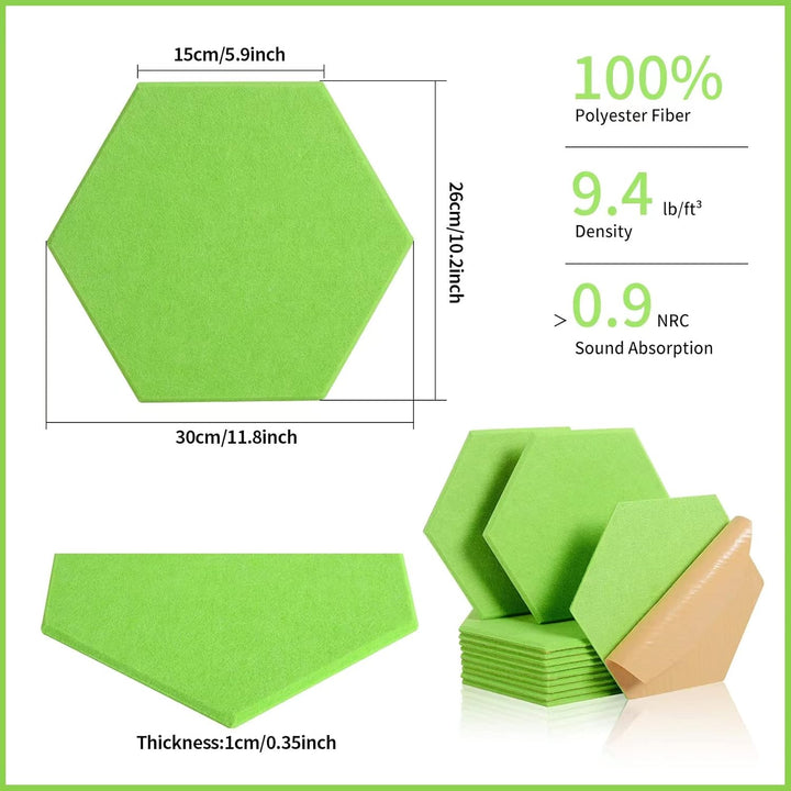 Rdutuok 12 Stück Selbstklebend Akustik Panel,30x26x1cm Hexagon Akustik Absorber Schallschutzplatten
