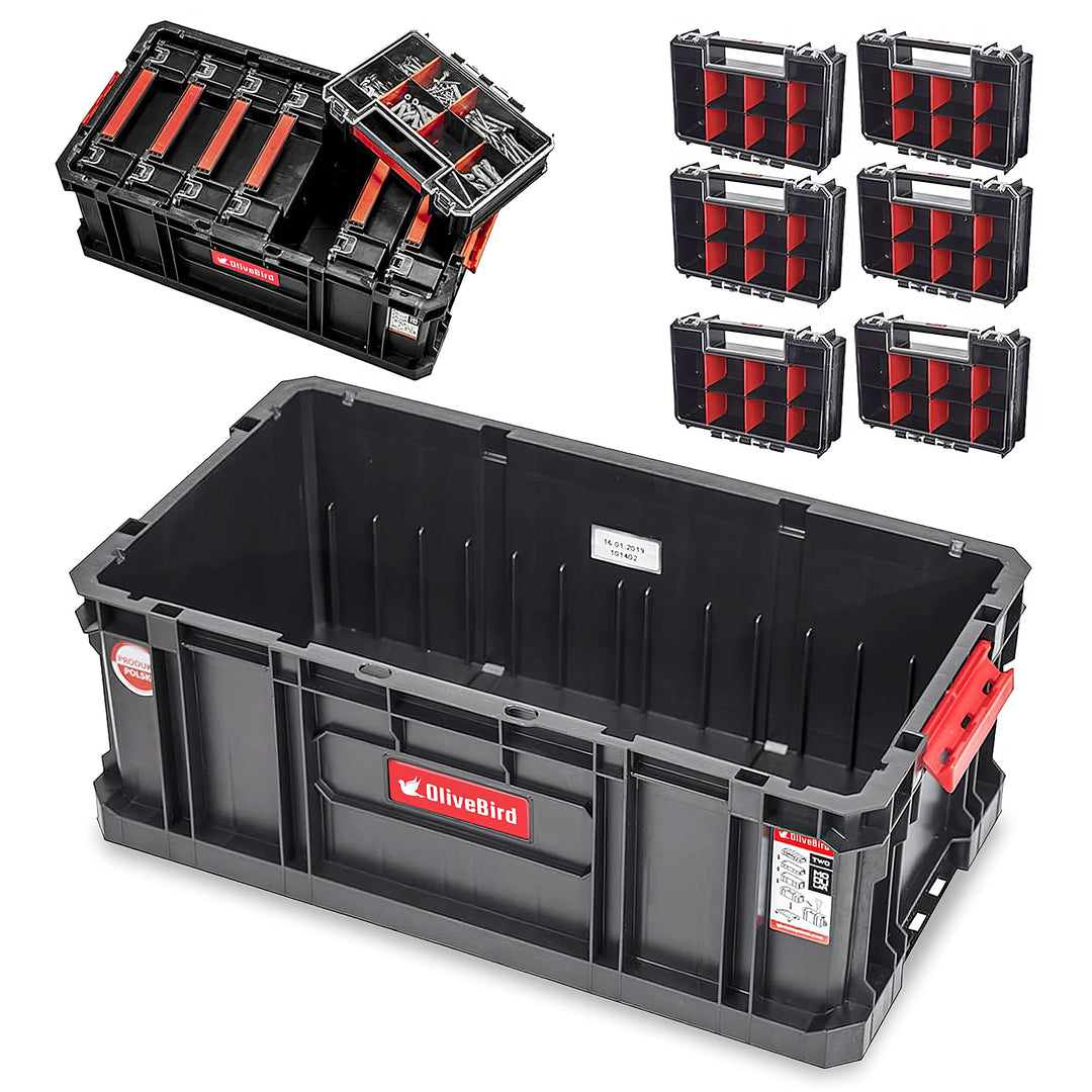 OliveBird Set Sortimentskasten + 6 x Organizer Multi 6er Sortimentskasten Kleinteile Organizer Sorti