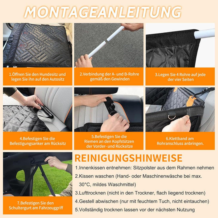 Hunde Autositz Rückbank für Mittlere und Kleine Hunde — Extra Stabiler, Passagierfreundlicher & Wass