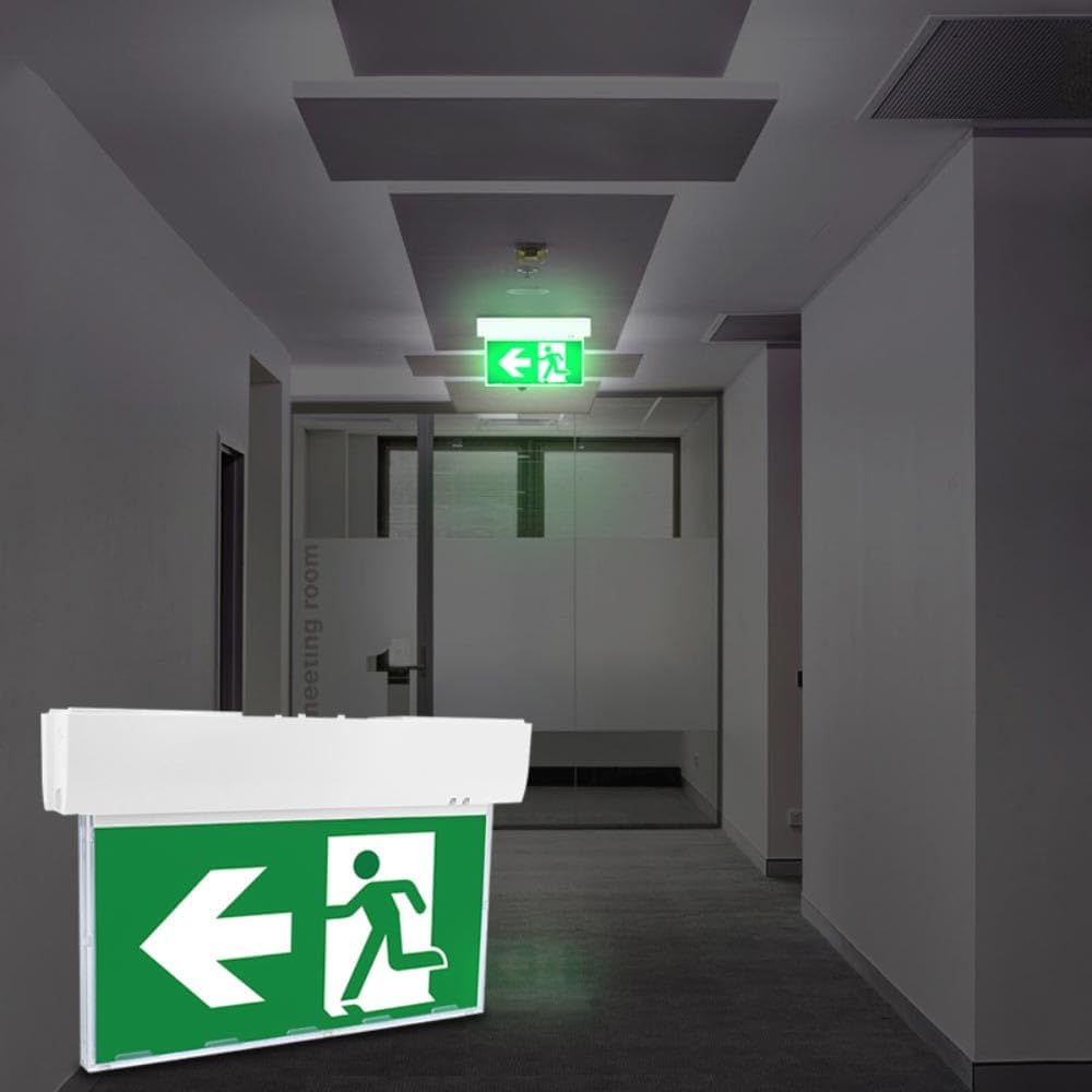 NCC-Licht LED Notleuchte Wand- & Deckenmontage 5,5W Dauerlicht mit 4 Piktogrammen & tauschbarem Akku