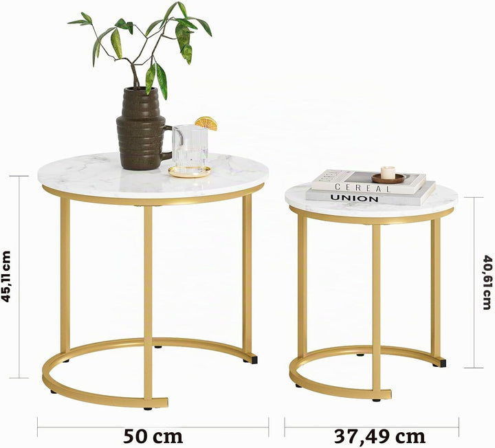 HEYZOEY Couchtisch Rund 2er Set, Wohnzimmertisch, Beistelltische Gold Metall, Kaffeetisch für Sofati