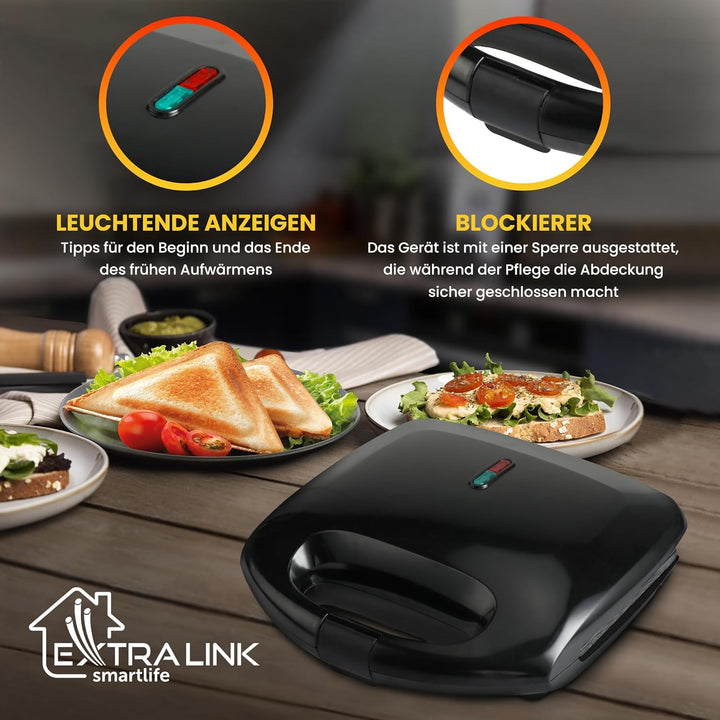 Extralink Sandwichmaker, Toaster Sandwichtoaster 750W - Sandwichtoaster mit Rutschfesten Füssen, Iso