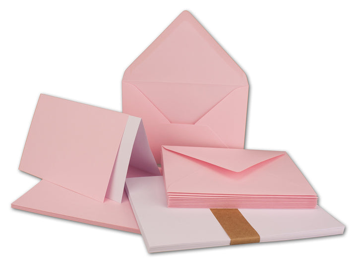 50x Faltkarten Set DIN A6/C6 mit Brief-Umschlägen in Rosa - inklusive Einleger - 14,8 x 10,5 cm - Pr