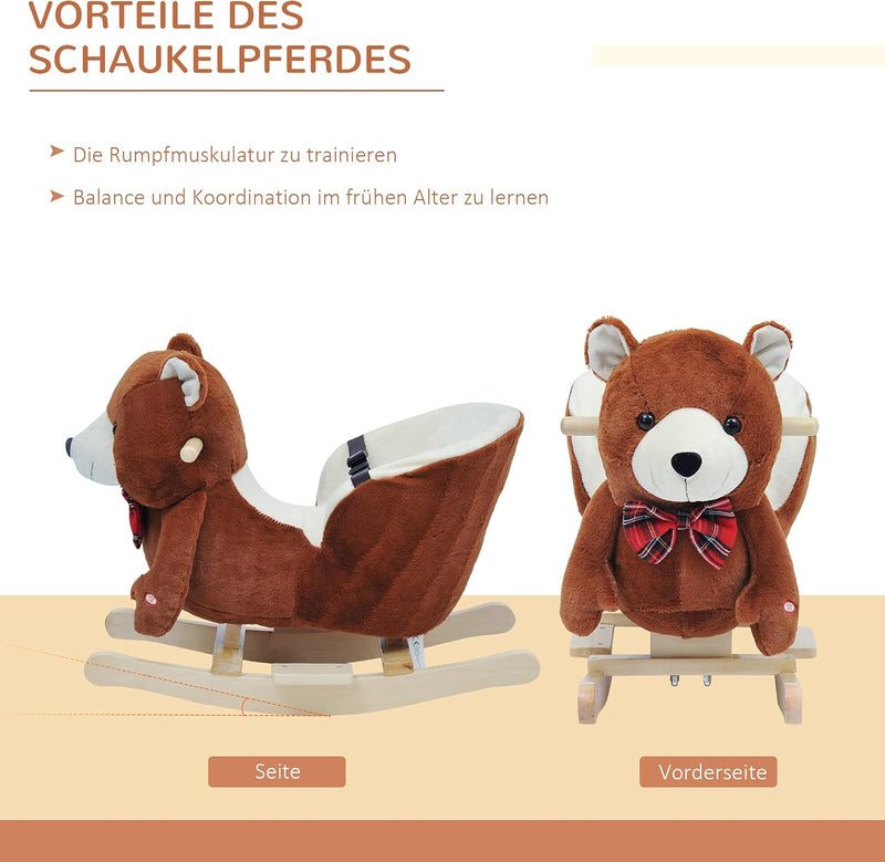 HOMCOM Schaukeltier Schaukelpferd Kinder Schaukel Braun 60 x 26 x 45 cm Braun L60 x B26 x H45 cm, Br